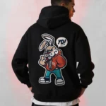 bunny printed black hoodie