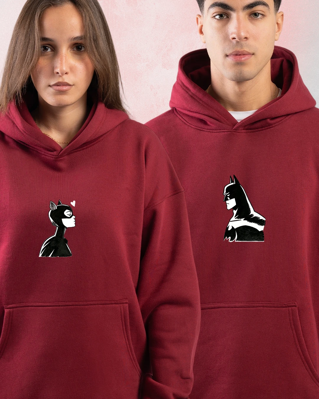 Batman Catwoman Couple Hoodies in burgundy color for Valentine’s Day exclusive collection